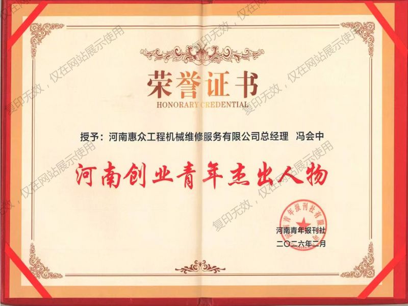 河南創業青年杰出人物證書